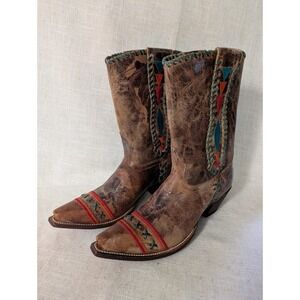 Johnny Ringo Women's Brown Cowboy Snip Toe Embroidered Boots Size 9 B